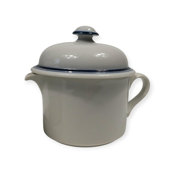 Dansk Bistro Blue Rim Ceramic Sugar & Creamer Set With Lids - Picture 10 of 11